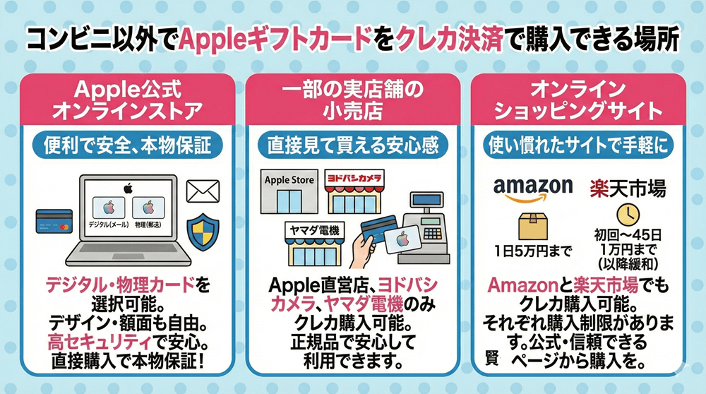 コンビニ以外でAppleギフトカードをクレカ決済で購入できる場所